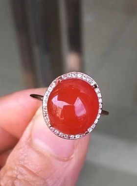 保山南红玛瑙女款戒指925银镶嵌活口料子正宗自然光实拍