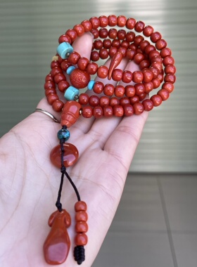 川料瓦西南红玛瑙老型珠佛珠diy项链搭配绿松石平安扣旗袍配饰
