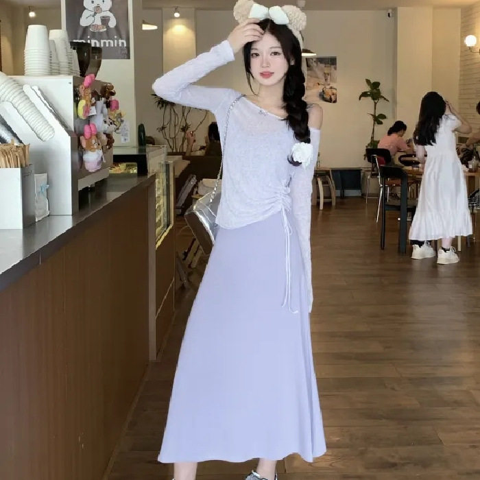 绝美紫色吊带长款辣妹收腰连衣裙连衣裙