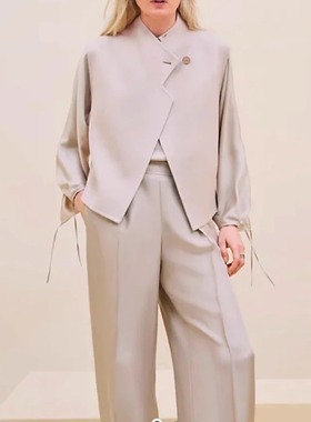 双面呢羊绒马甲不规则斜扣一粒扣双面羊绒外套简约版型