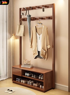 德国实木换鞋凳挂衣架一体落地卧室进门衣帽架家用门口可坐鞋架