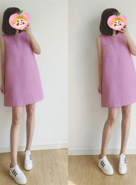 浅紫色高级感春夏新款小香风显瘦背心裙气质满满小众a字连衣裙