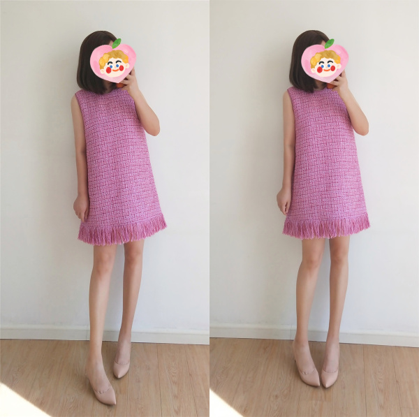 玫红色显瘦遮肉秋冬气质简约A字圆领无袖背心裙小香风甜美连衣裙