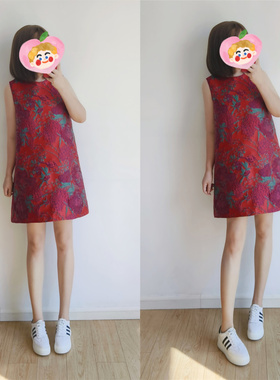 春秋新款红色a字气质显瘦无袖背心裙马甲裙短款连衣裙女漂亮裙子