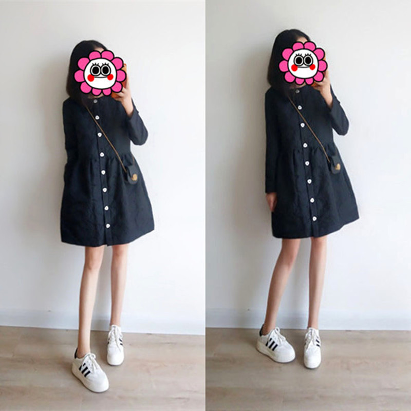 黑色气质长袖春秋连衣裙