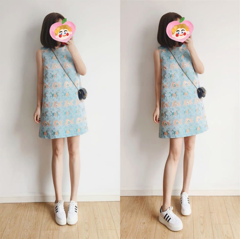 浅蓝色小清新2025新款气质无袖连衣裙A字背心裙国风中式短款裙子