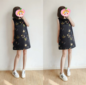 复古国风背心裙无袖 A字连衣裙简约气质裙子