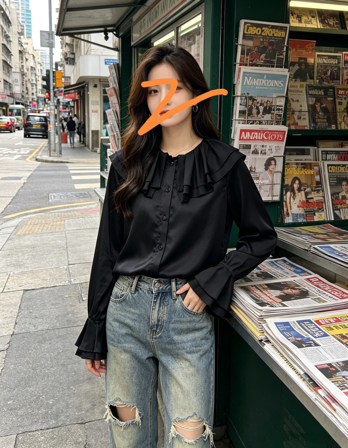 欧洲站春夏韩版简约荷叶娃娃领单排扣上衣显瘦桑蚕丝真丝衬衫女