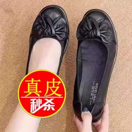 品牌特价春秋新款中老年妈妈鞋真皮软皮软底单鞋平底舒适防滑皮鞋