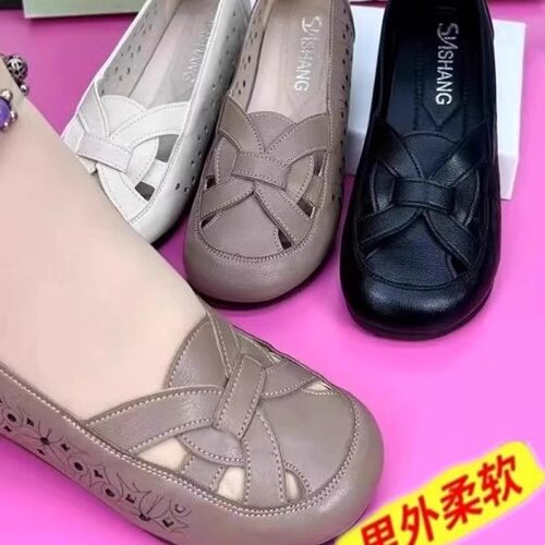 防滑低跟软底面透气浅口镂空女鞋