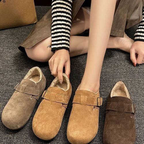 秋冬加绒全包平底勃肯鞋毛毛鞋女