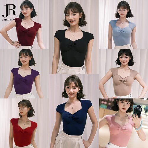 JIA.DANCE拉丁舞小飞袖新款上衣女扭结v领短袖摩登国标舞R184