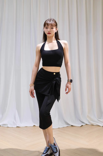 JIA.DANCE新款拉丁舞七分微喇裤带臀巾国标舞练习裤女R214