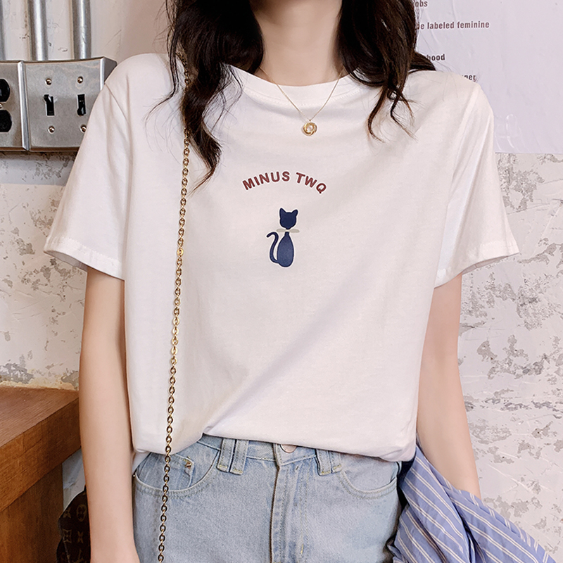 Thirteen Short sleeved summer Korean style Outfit Cartoon kitten Jeans clothesin the Women's clothing/Boutique , 真丝上装 category - from Buy2taobao.com to provide professional Taobao agent buy service