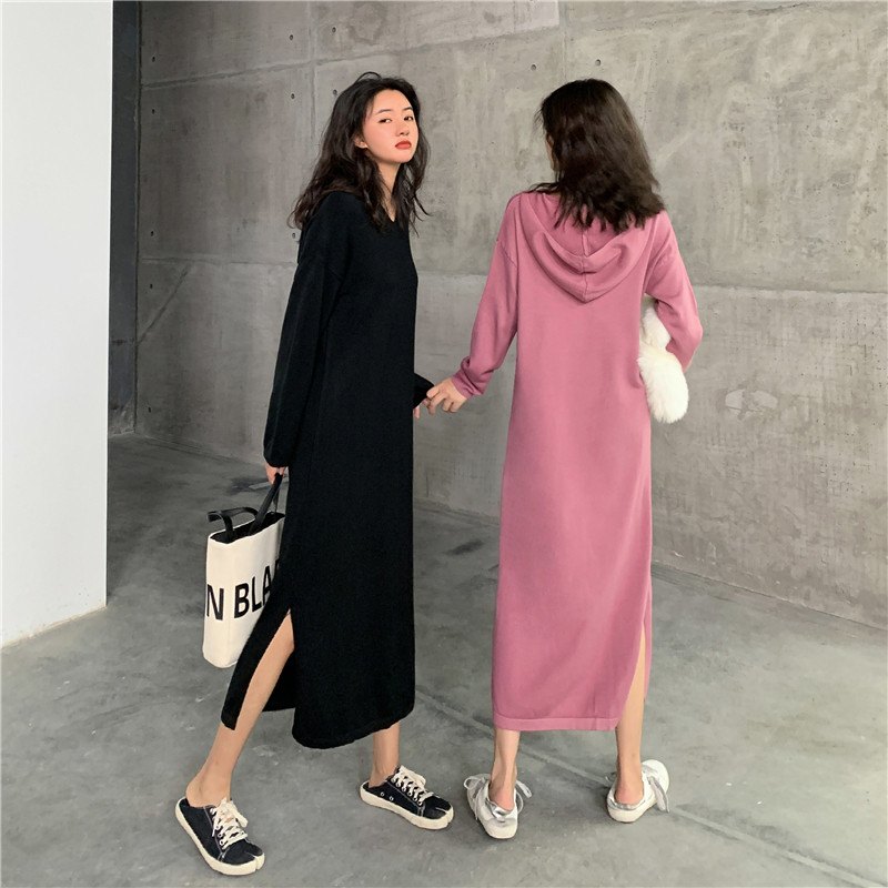 针织连衣裙长款过膝打底内搭连帽卫衣裙很仙的长裙子女秋冬毛衣裙|ruв категории Женская одежда, платье - от Buy2taobao.com для оказания профессиональной услуги покупки агента Taobao