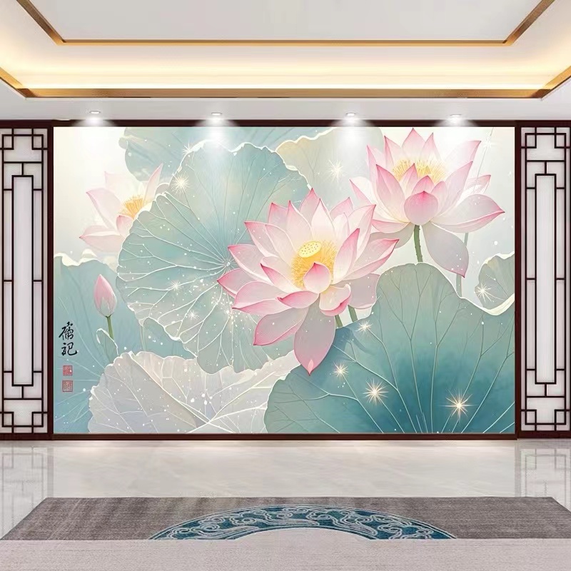 复古中式亭台楼阁墙纸轻奢宫延风酒店装饰墙布餐厅茶室背景墙壁画图片
