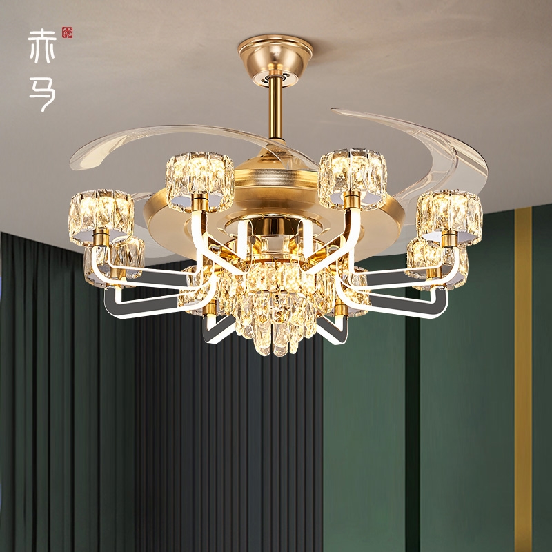 客厅灯高端水晶风扇灯轻奢大厅餐