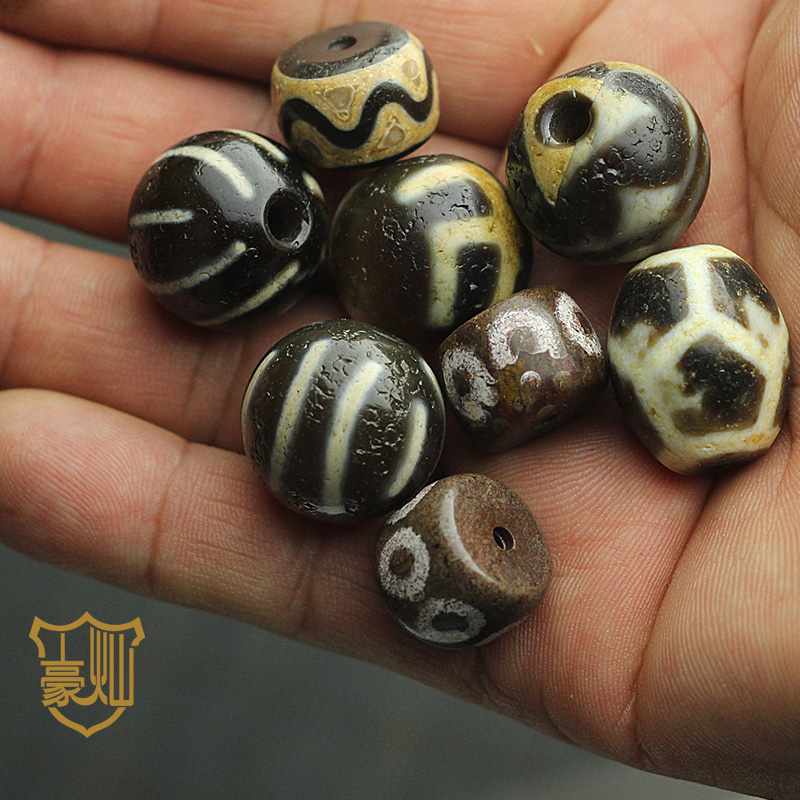 藏达洛天珠手串真品马蹄纹虎牙三眼宝瓶天眼手链男女款散珠配珠藏