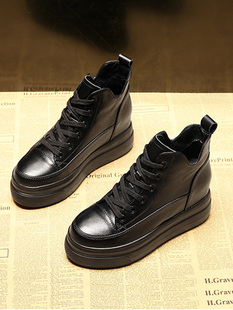 真皮厚底高帮鞋2025春秋sw短靴新款百搭内增高女鞋英伦短筒马丁靴