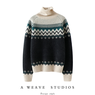 女高领纯羊绒毛衣针织衫 启超温暖艺术咖 重磅加厚100%纯山羊绒衫