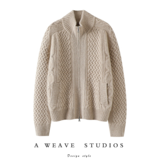 启超迷倒众生 女纯羊绒毛衣针织外套上衣 重磅加厚羊绒拉链开衫