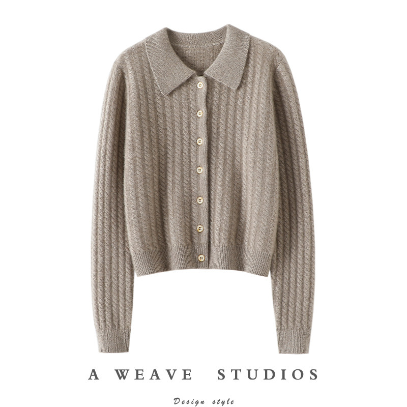 启超复古洋气！加厚100%纯羊绒衫女开衫秋冬宽松毛衣针织开衫外套