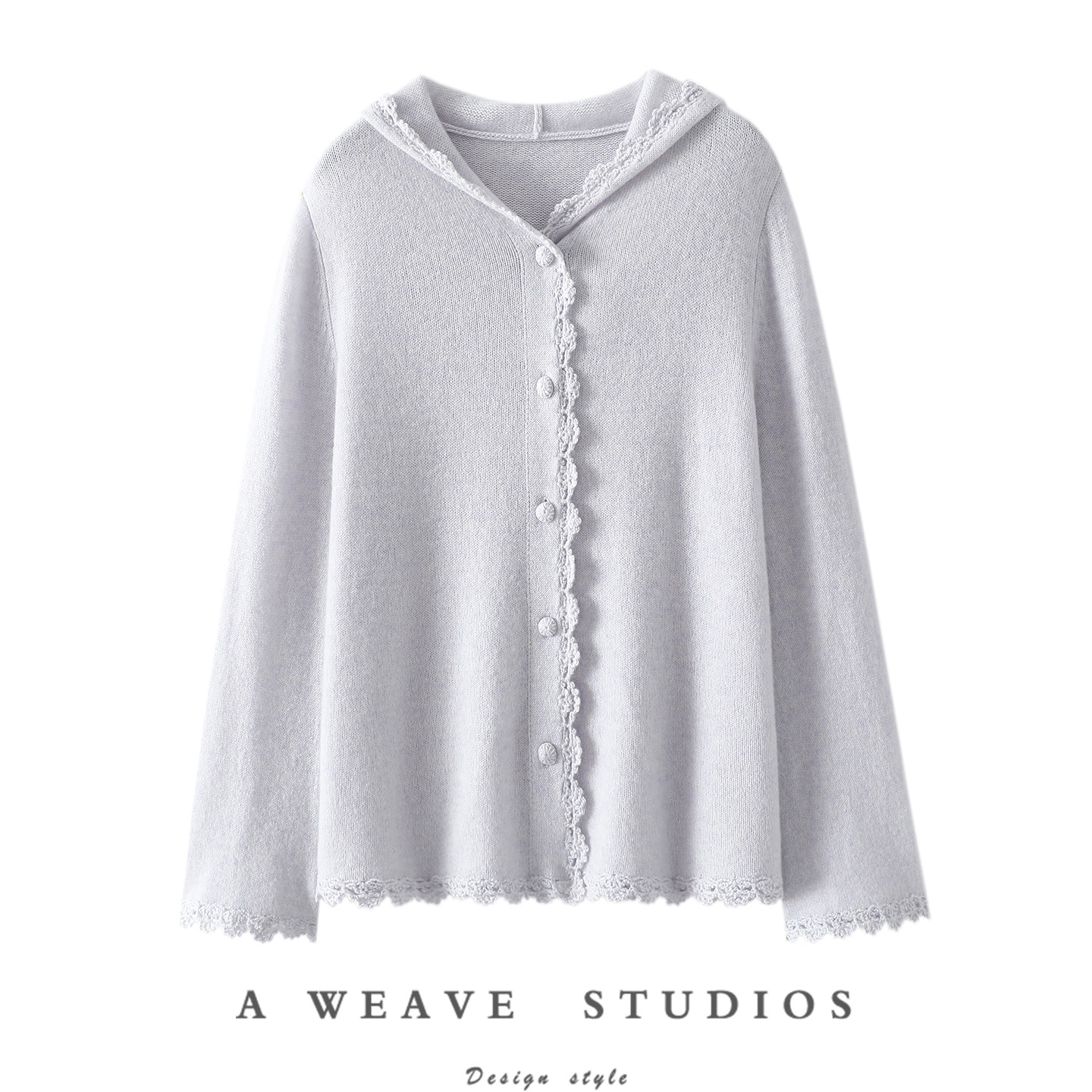 启超官方正品！手工钩花100%纯山羊绒开衫女连帽毛衣针织开衫外套