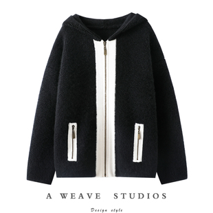 女连帽毛衣宽松 100%纯山羊绒拉链开衫 上身就是好看 重磅1000克