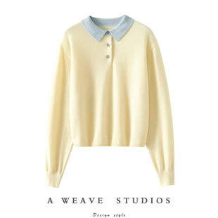 拼色100%纯山羊绒衫 新款 女POLO领纯羊绒毛衣秋冬 一款 闭眼收