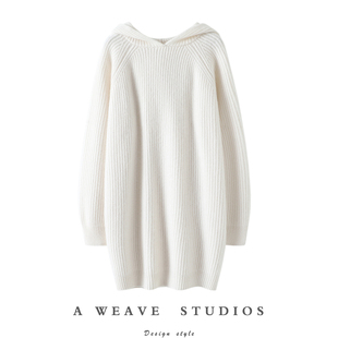 姐们冲啊！加厚连帽100羊绒衫女帽衫纯羊绒毛衣中长款连衣裙冬