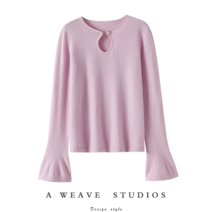 羊绒毛衣秋冬 女喇叭袖 启超纯粹好看 镂空仿珍珠扣100%纯山羊绒衫