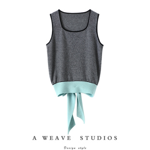 不随波逐流！！春夏黑绿飘带方领羊绒背心女纯羊绒衫毛衣马甲新款