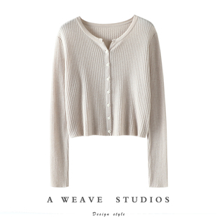 外套 女纯羊绒毛衣针织开衫 吾爱一万年 春夏精纺圆领100%羊绒衫