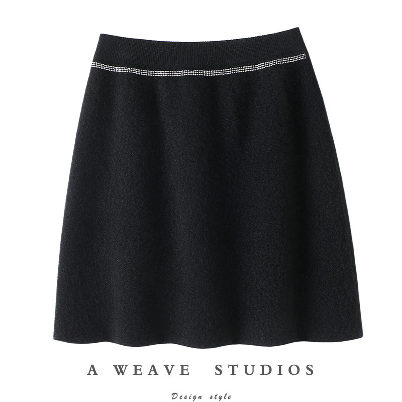 心动百搭！启超原版100%纯山羊绒短裙女A字针织短裙子半身裙加厚