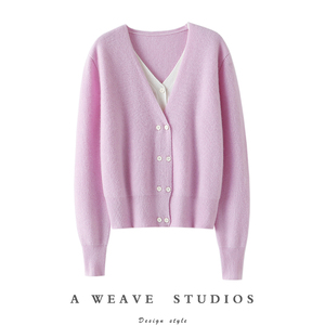 气质精致感！双V领纯山羊绒开衫女纯羊绒毛衣针织开衫外套秋冬