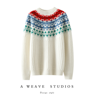 加厚100%纯山羊衫 美 女圆领纯羊绒毛衣秋冬宽松 自然 官方正品