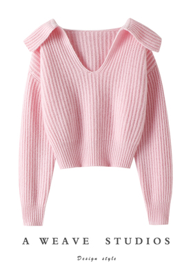 纯欲天花板！！粗针加厚V领100%纯山羊绒衫女纯羊绒毛衣针织衫