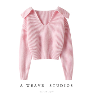 纯欲天花板！！粗针加厚V领100%纯山羊绒衫女纯羊绒毛衣针织衫