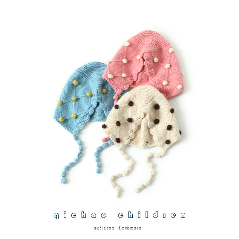 太好看了~手工钩花儿童纯山羊绒帽子男女通用针织护耳帽子保暖冬