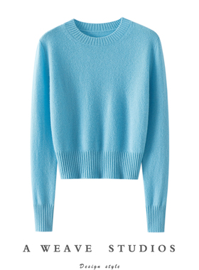 太气质了！松针100%纯山羊绒衫女圆领羊绒毛衣针织打底衫秋冬短款