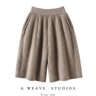 纯羊绒针织休闲短裤 女五分裤 子女外穿秋冬加厚 羊绒短裤 精工细密