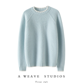 官方正品 加厚假两件100%纯山羊绒衫 女圆领纯羊绒毛衣宽松秋冬