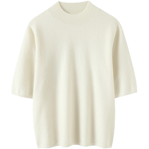 年度好穿款！半高领山羊绒衫女五分袖纯羊绒毛衣针织衫中袖新款