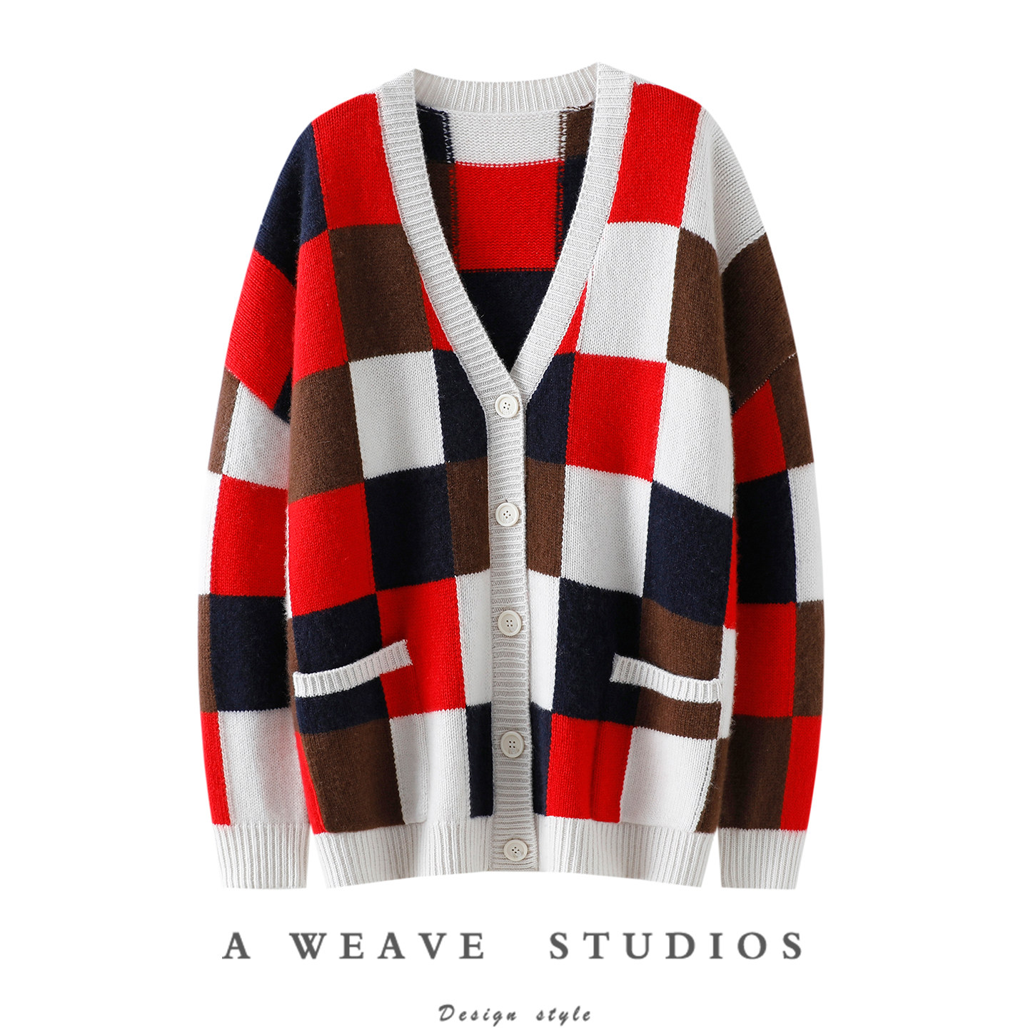 高定应有气场！加厚100%纯山羊绒开衫女拼色纯羊绒毛衣针织外套冬,女装/女士精品,羊绒衫,淘宝优惠券,粉丝福利购,淘宝优惠卷