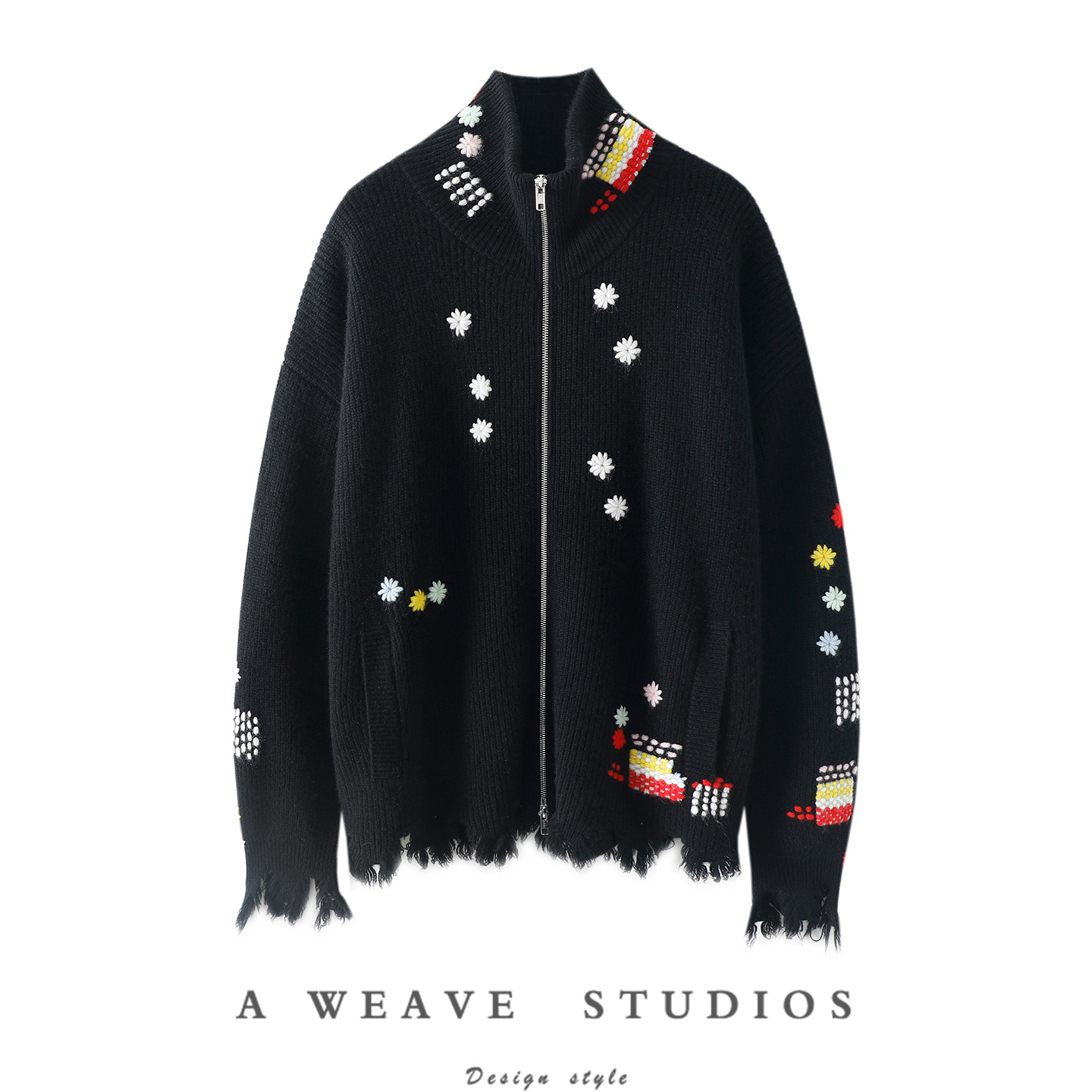 耀眼！时尚当道~纯手工绣花加厚100%纯山羊绒拉链开衫女高领外套,女装/女士精品,羊绒衫,淘宝优惠券,粉丝福利购,淘宝优惠卷