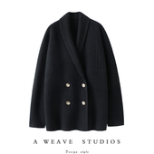 优雅 双排扣加厚100%纯羊绒开衫 女中长款 启超法式 外套毛衣秋冬季