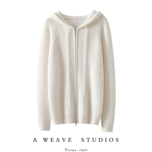 启超情绪感细腻！加厚连帽100%纯山羊绒拉链开衫女纯羊绒毛衣帽衫