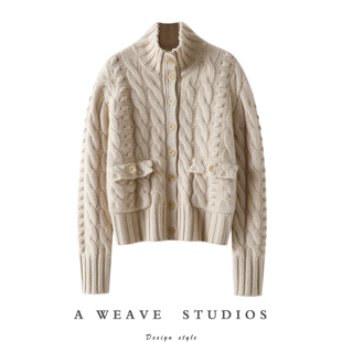 审美契合~奢！加厚100%纯山羊绒开衫女半高领纯羊绒毛衣针织外套