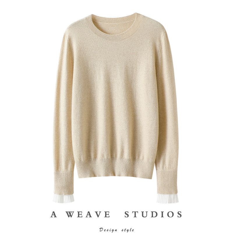 巨气质！袖口荷叶边100%纯山羊绒衫女圆领纯羊绒毛衣针织打底衫,女装/女士精品,羊绒衫,淘宝优惠券,粉丝福利购,淘宝优惠卷