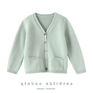 又一次赢麻~粗针重磅加厚儿童羊绒开衫男女款V领纯羊绒毛衣外套